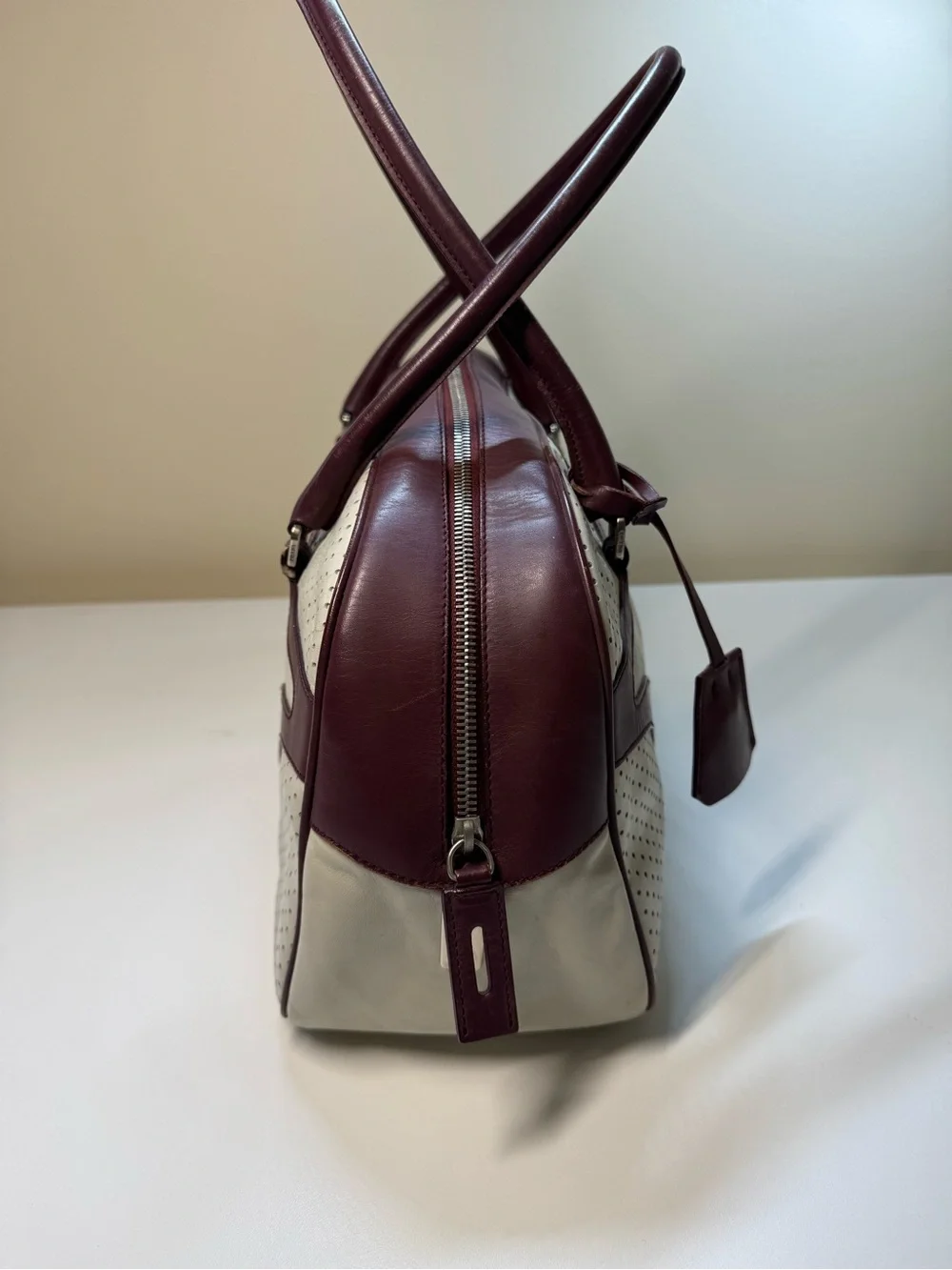 Prada Vintage Vitello Drive Leather Perforated Bowling Bag w/COA - Picture 3 of 16